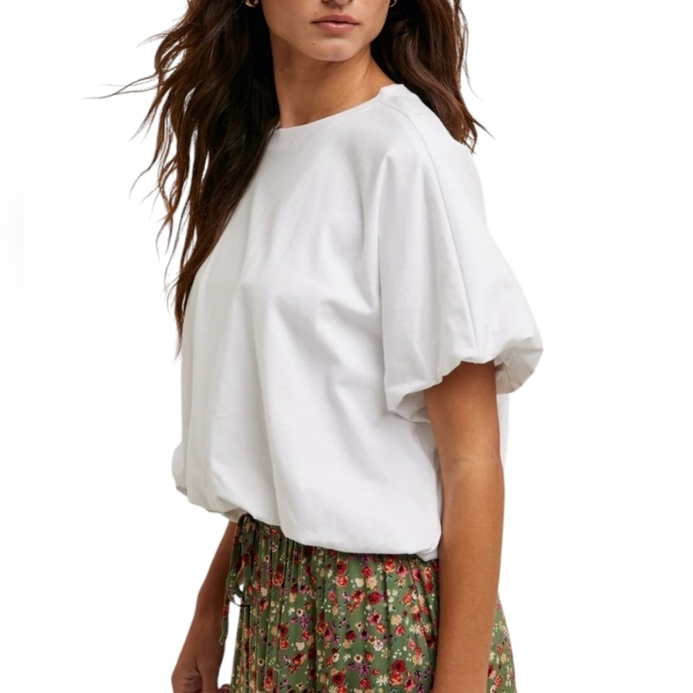 City Chic Women's Ivory Balloon Shortsleeve Round Neck Top Blouse Sz Large NWT